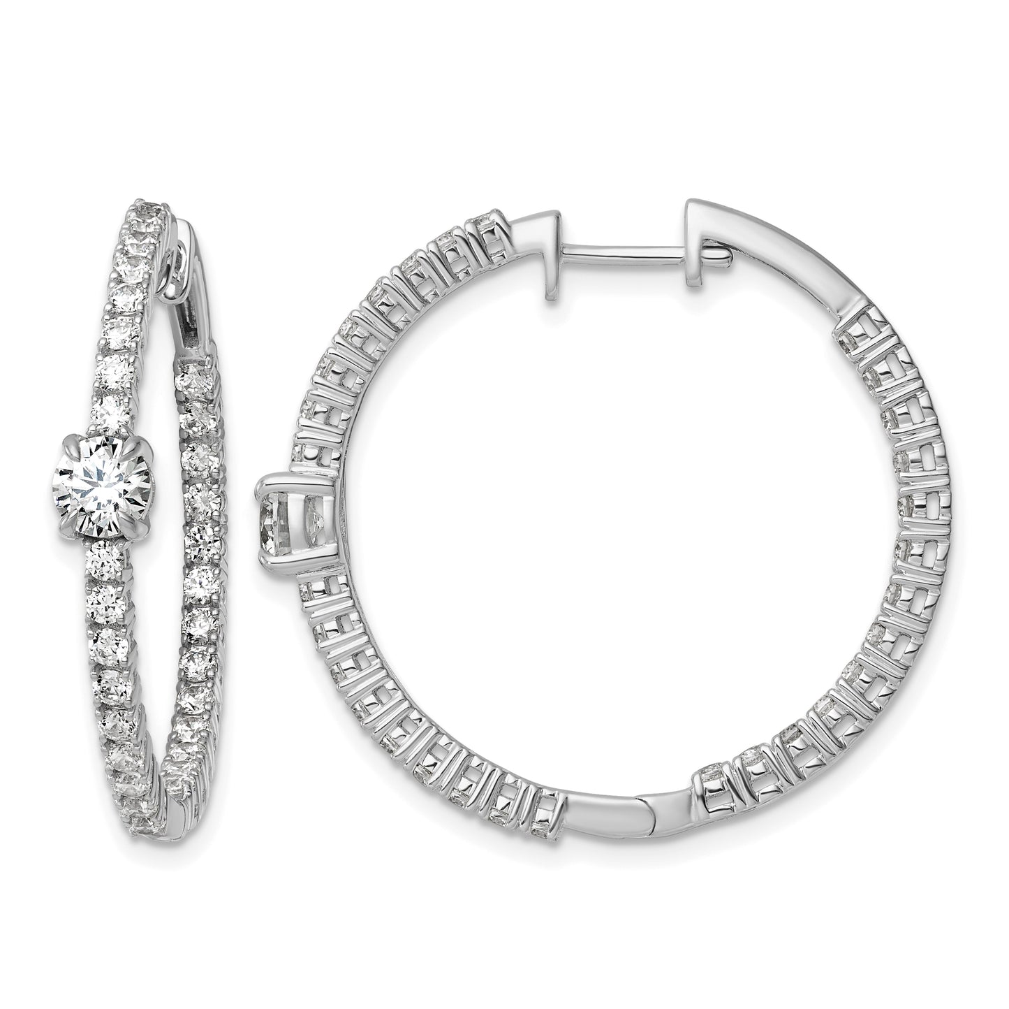 14k White Gold 3 carat Lab Grown Diamond VS+ F+ Complete Hinged In and Out Hoop Earrings