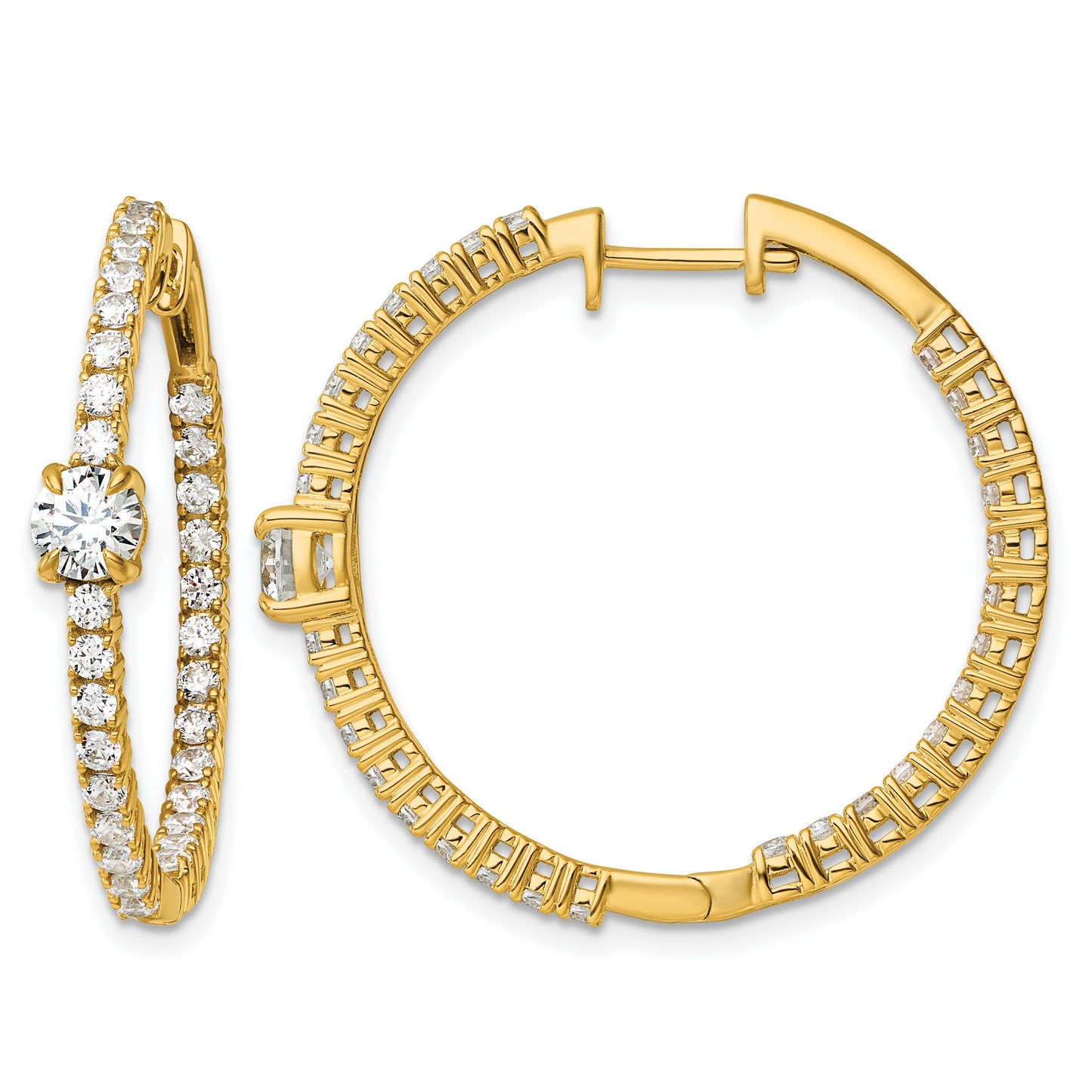 14k 3 carat Lab Grown Diamond VS+ F+ Complete Hinged In and Out Hoop Earrings