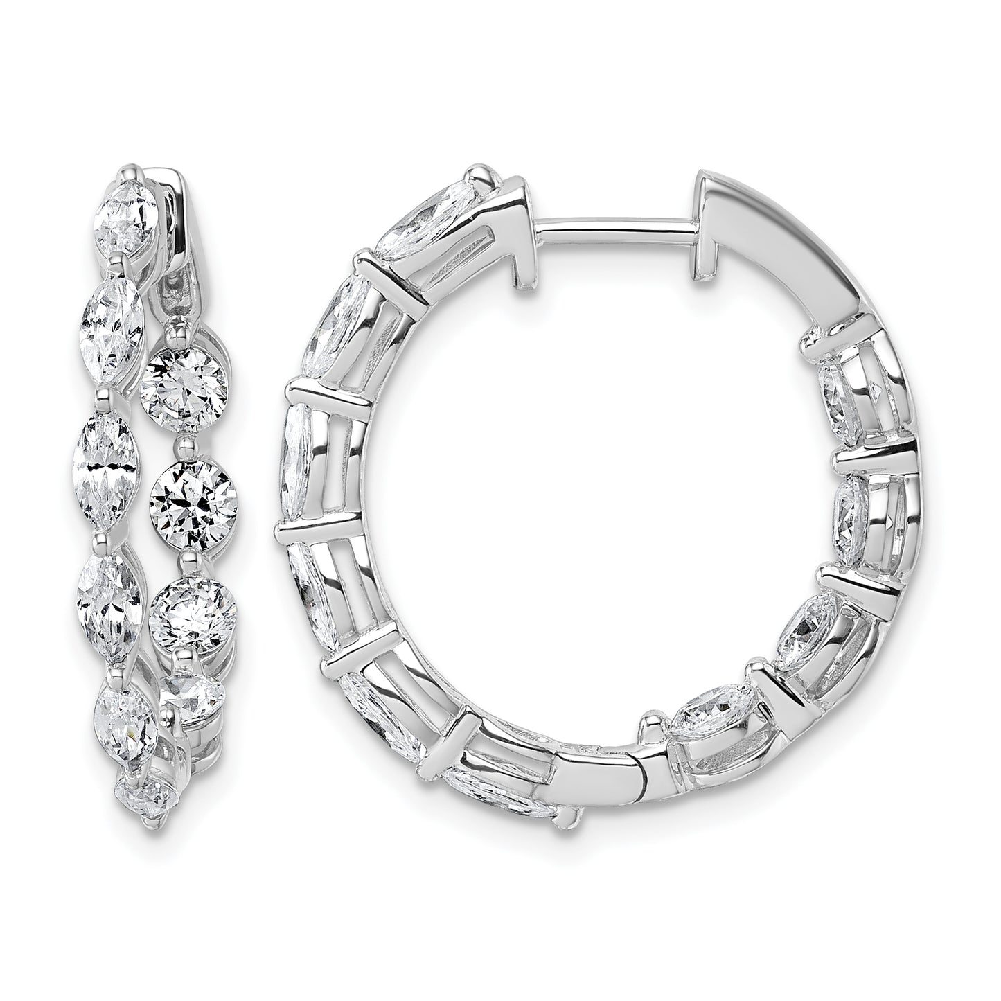 14k White Gold 3 1/5 carat Lab Grown Diamond VS+ F+ Complete Hinged In and Out Hoop Earrings