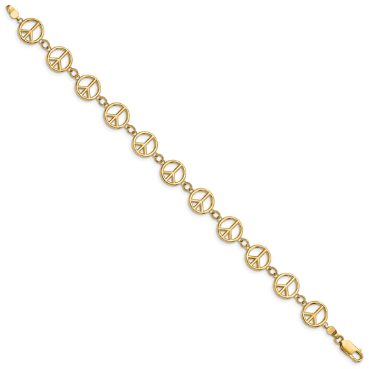 14k Polished Peace Sign 7.5 inch Bracelet