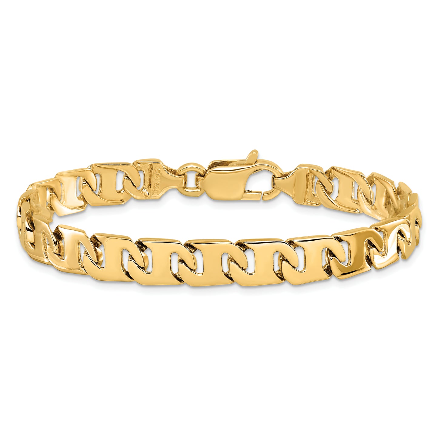 14K 9 inch 8.4mm Hand Polished Fancy Link with Fancy Lobster Clasp Bracelet