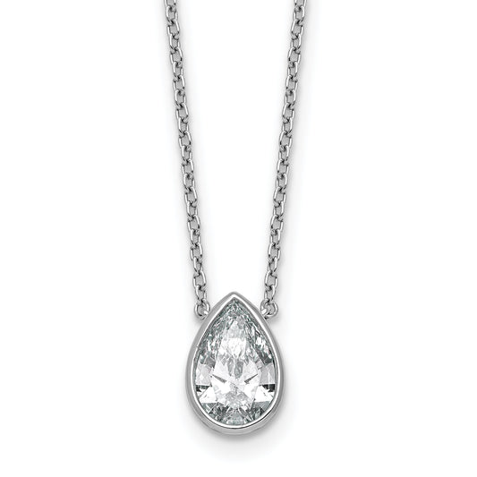14k White Gold 1 1/2 carat Certified Lab Grown Diamond VS+ F+ Pear Complete 18 inch Bezel Set Solitaire Necklace