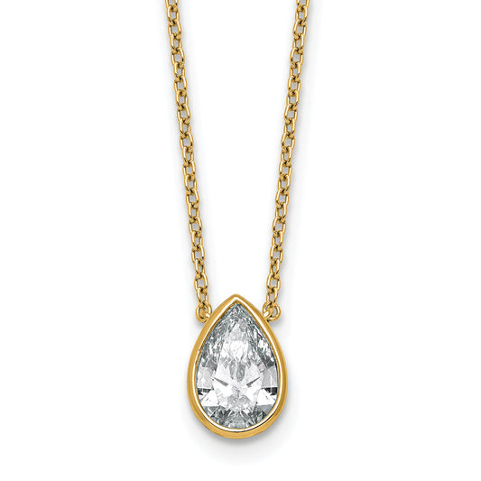 14k 1 1/2 carat Certified Lab Grown Diamond VS+ F+ Pear Complete 18 inch Bezel Set Solitaire Necklace