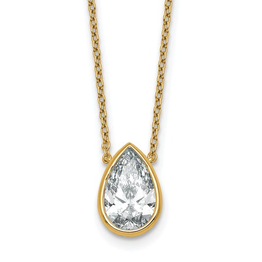 14k 2 1/2 carat Certified Lab Grown Diamond VS+ F+ Pear Complete 18 inch Bezel Set Solitaire Necklace