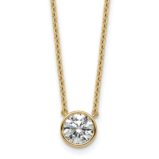 14k 1 carat Certified Lab Grown Diamond VS+ F+ Round Complete Bezel Set 18 inch Necklace