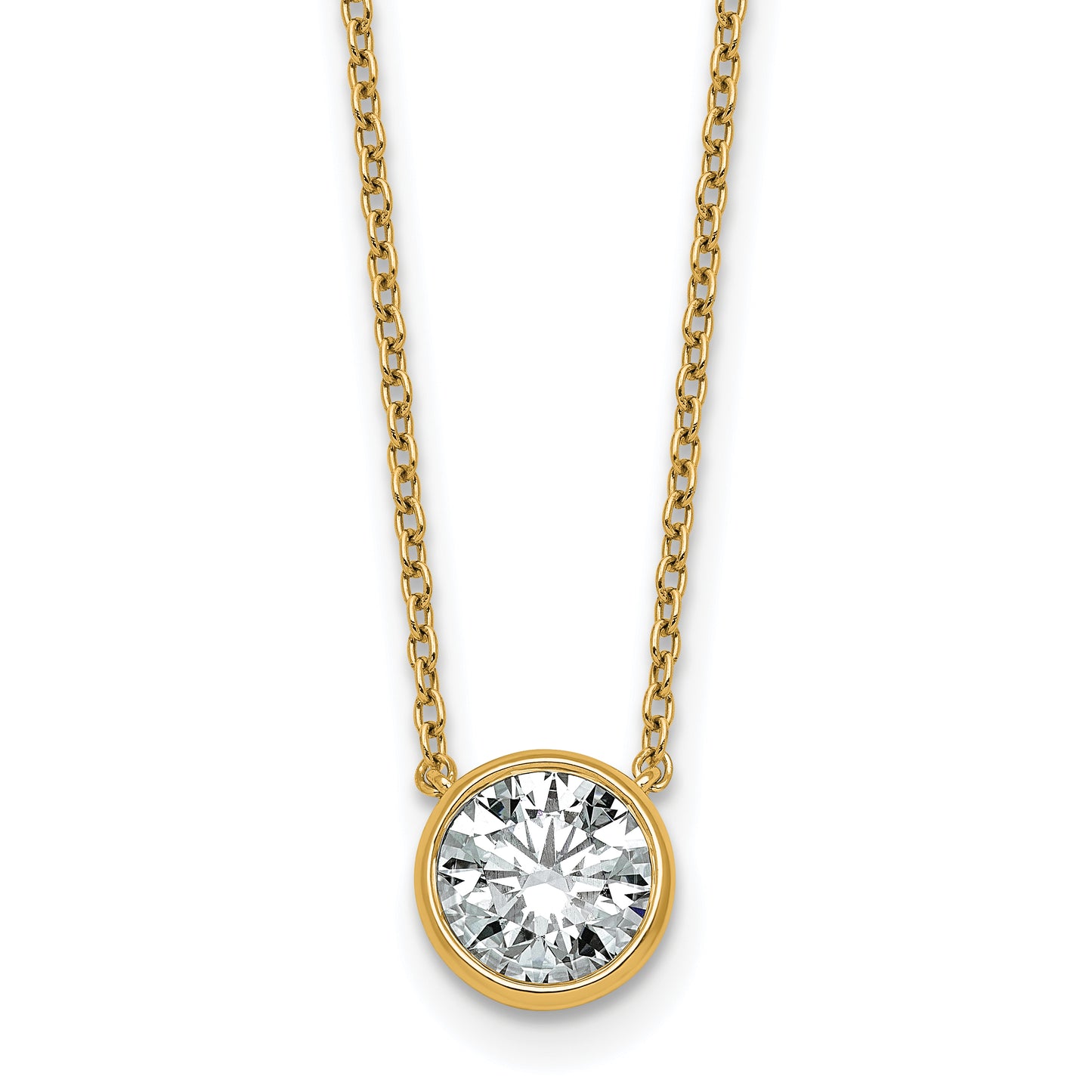 14k 1 1/2 carat Certified Lab Grown Diamond VS+ F+ Round Complete Bezel Set 18 inch Necklace