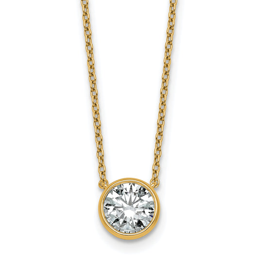 14k 1 1/2 carat Certified Lab Grown Diamond VS+ F+ Round Complete Bezel Set 18 inch Necklace