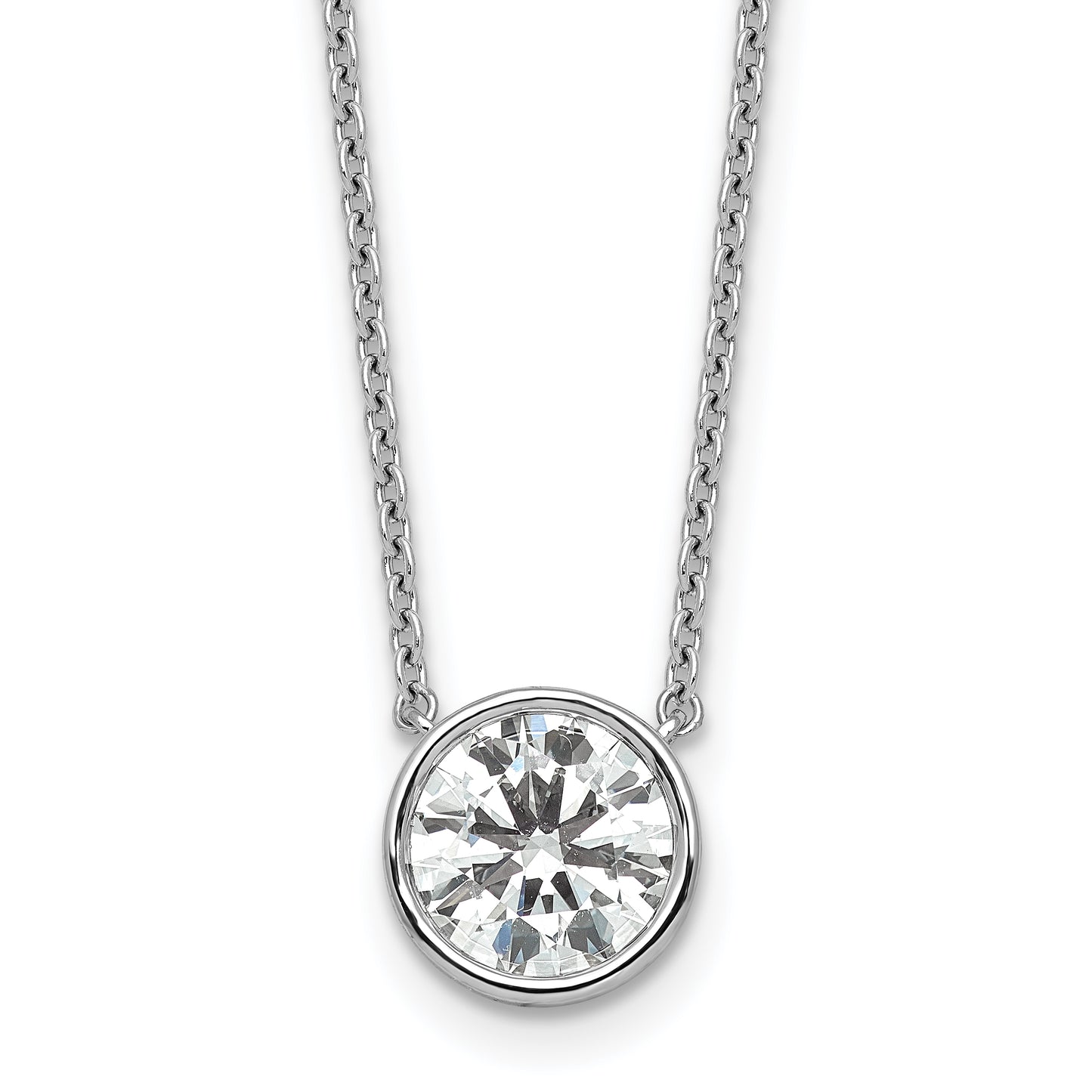 14k White Gold 2 carat Certified Lab Grown Diamond VS+ F+ Round Complete Bezel Set 18 inch Necklace