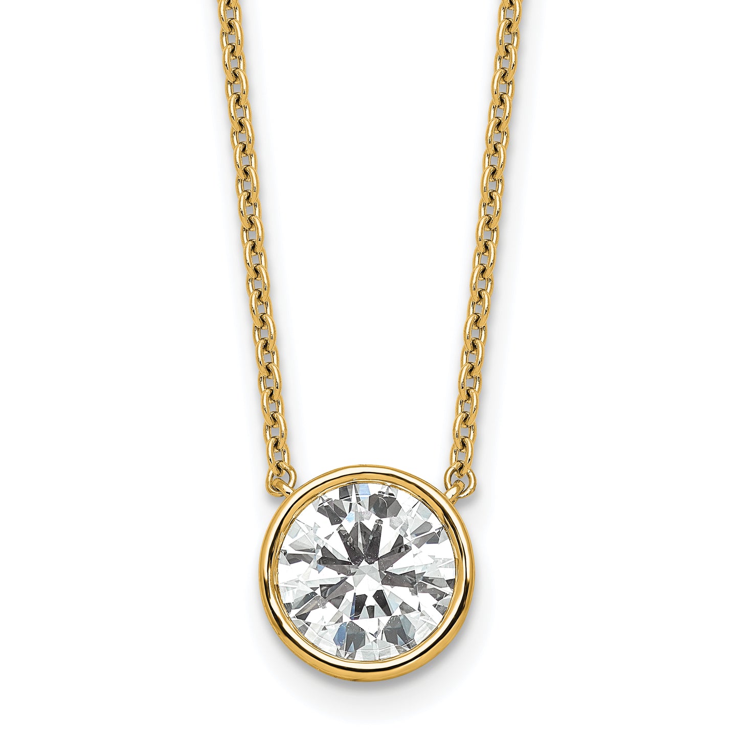 14k 2 carat Certified Lab Grown Diamond VS+ F+ Round Complete Bezel Set 18 inch Necklace