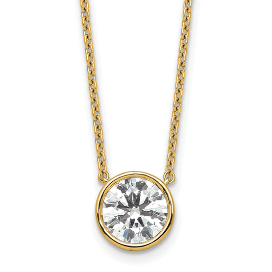 14k 2 carat Certified Lab Grown Diamond VS+ F+ Round Complete Bezel Set 18 inch Necklace