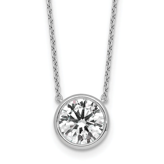 14k White Gold 2 1/2 carat Certified Lab Grown Diamond VS+ F+ Round Complete Bezel Set 18 inch Necklace