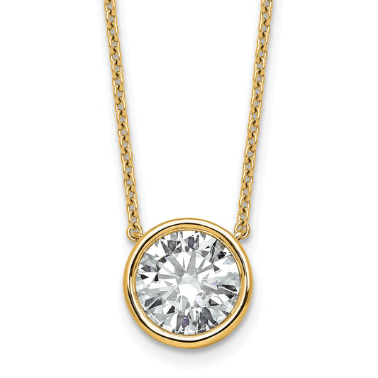 14k 3 carat Certified Lab Grown Diamond VS+ F+ Round Complete Bezel Set 18 inch Necklace