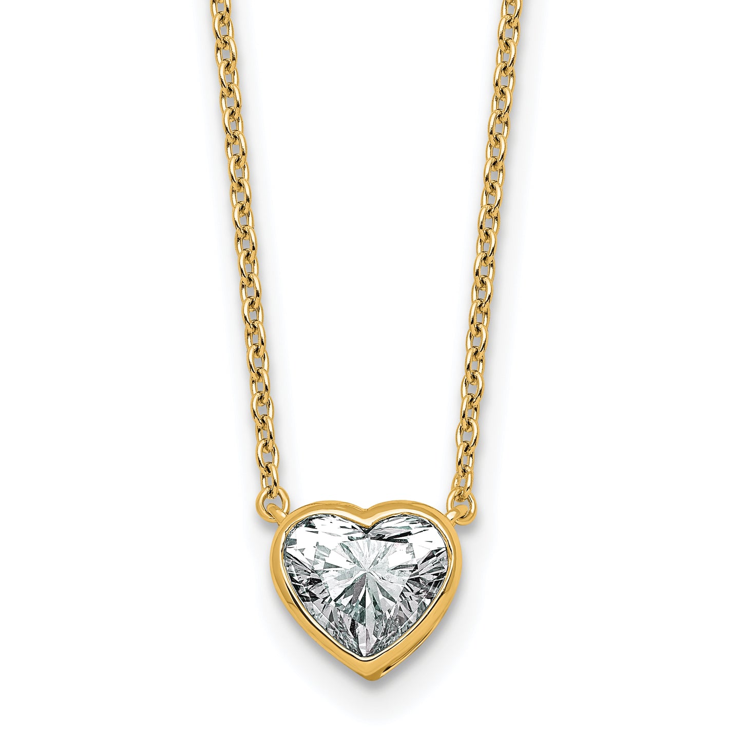 14k 1 carat Certified Lab Grown Diamond VS+ F+ Heart Complete 18 inch Bezel Set Solitaire Necklace