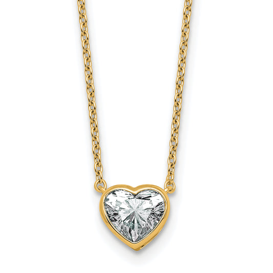 14k 1 carat Certified Lab Grown Diamond VS+ F+ Heart Complete 18 inch Bezel Set Solitaire Necklace