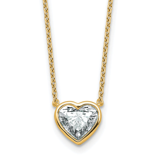 14k 1 1/2 carat Certified Lab Grown Diamond VS+ F+ Heart Complete 18 inch Bezel Set Solitaire Necklace