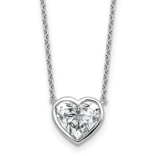 14k White Gold 2 carat Certified Lab Grown Diamond VS+ F+ Heart Complete 18 inch Bezel Set Solitaire Necklace