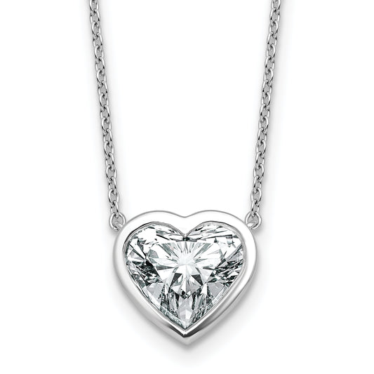 14k White Gold 3 carat Certified Lab Grown Diamond VS+ F+ Heart Complete 18 inch Bezel Set Solitaire Necklace