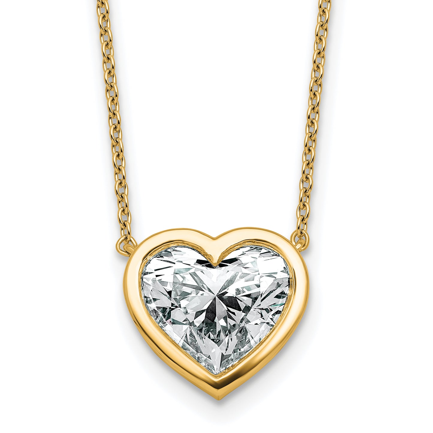 14k 4 carat Certified Lab Grown Diamond VS+ F+ Heart Complete 18 inch Bezel Set Solitaire Necklace