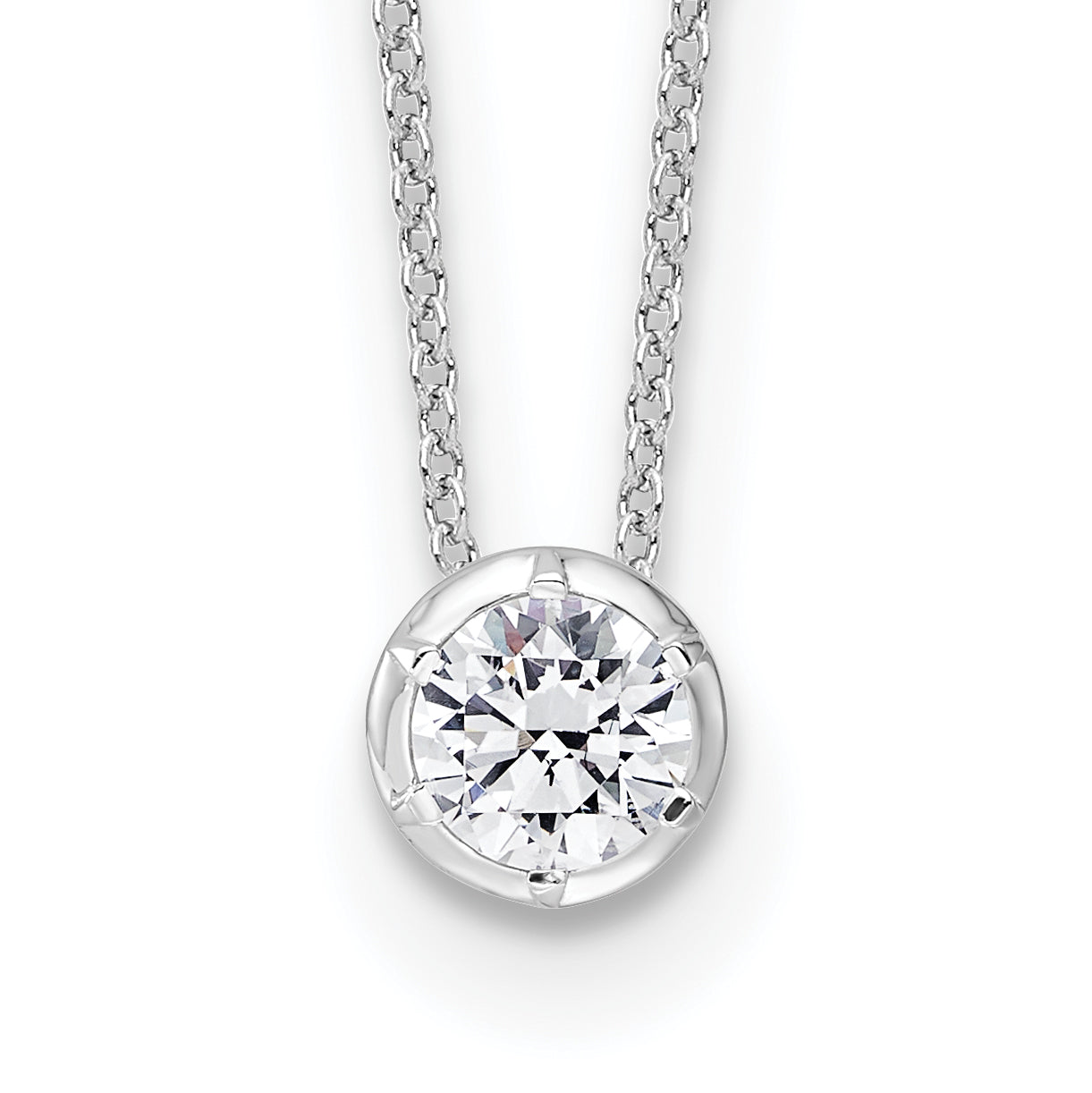 True Origin 14K White Gold 5/8 carat Lab Grown Diamond VS+ F+ Complete 18 in Round Solitaire Necklace