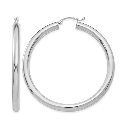 14K White Gold 4x50mm Polished Lightweight Tube Hoop Earrings