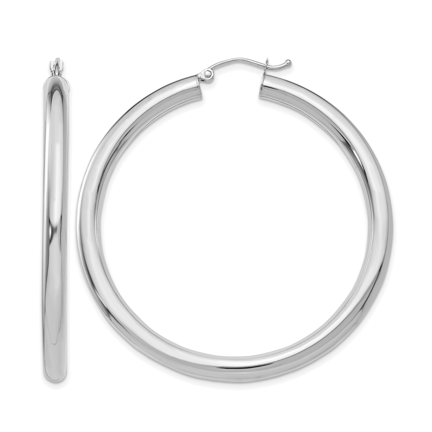 14K White Gold 4x55mm Polished Lightweight Tube Hoop Earrings
