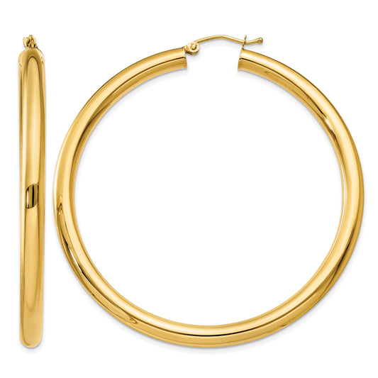 14K 4x55mm Polished Lightweight Tube Hoop Earrings