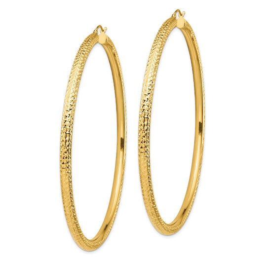 14k Diamond-cut 4x80mm Lightweight Round Tube Hoop Earrings