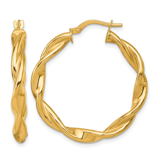 14k Polished Twisted 4.00 x 33mm Tube Hoop Earrings