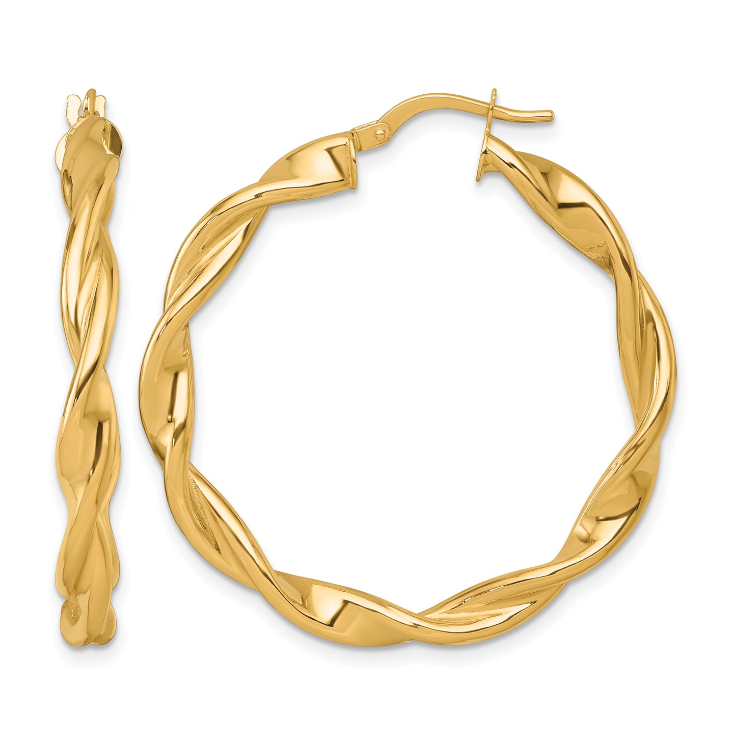 14k Polished Twisted 4.00 x 38mm Tube Hoop Earrings