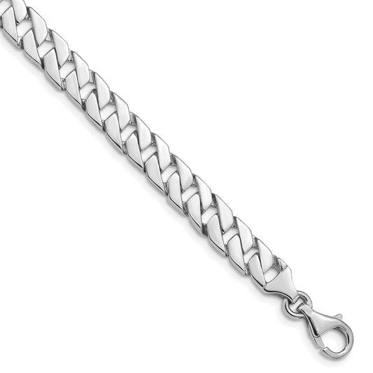 14K White Gold 8 inch 7.4mm Hand Polished Fancy Link with Fancy Lobster Clasp Bracelet