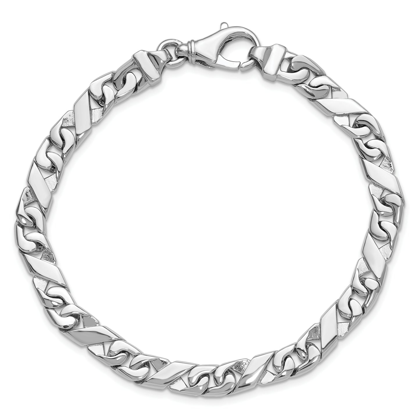 14K White Gold 9 inch 6.7mm Hand Polished Fancy Link with Fancy Lobster Clasp Bracelet